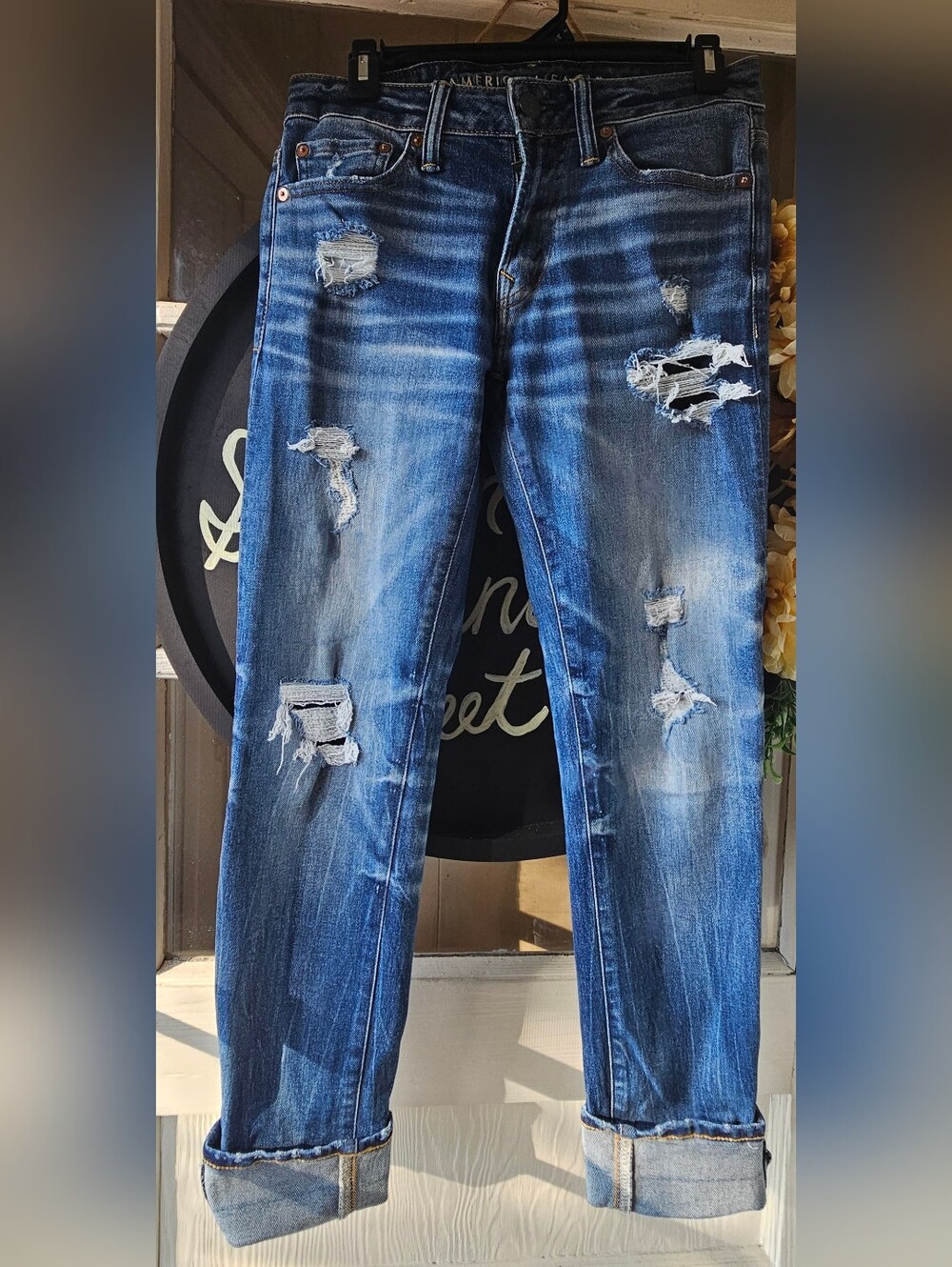 Size 28x30 American Eagle Outfitters Distressed Dark Blue Skinny Jeans